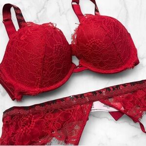 🍒Cherry Rhinestone Bombshell Bra + Garter Belt🍒